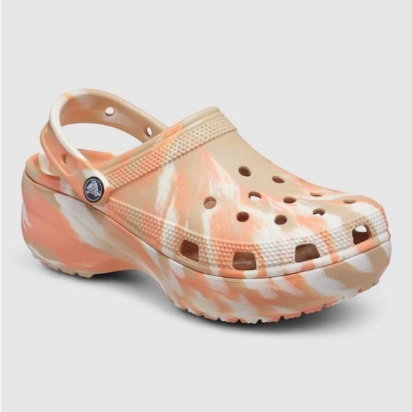Crocs Platform Marbled Swirl Slip On Comfort Clogs in Pastel Peach & Tan Size 6 - Picture 2 of 5